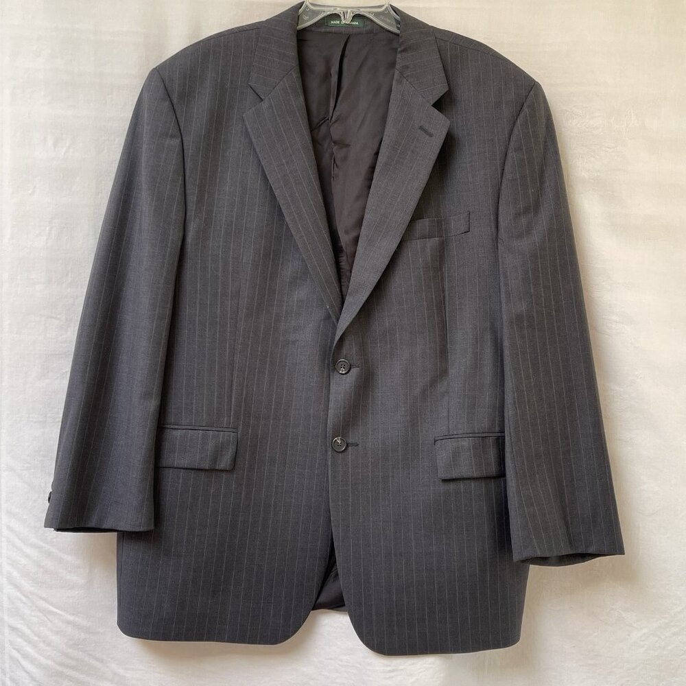 Ralph Lauren Blazer Mens 47 R Gray Pinstripe Made In Canada Wool Wedding Office‎